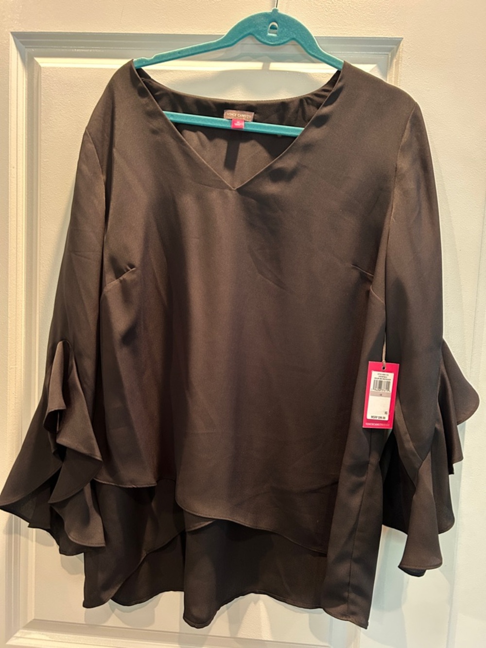 Vince Camuto Black V-Neck Ruffle Sleeve Blouse